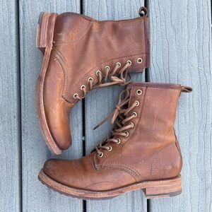 Frye Cognac Lace Up Boots